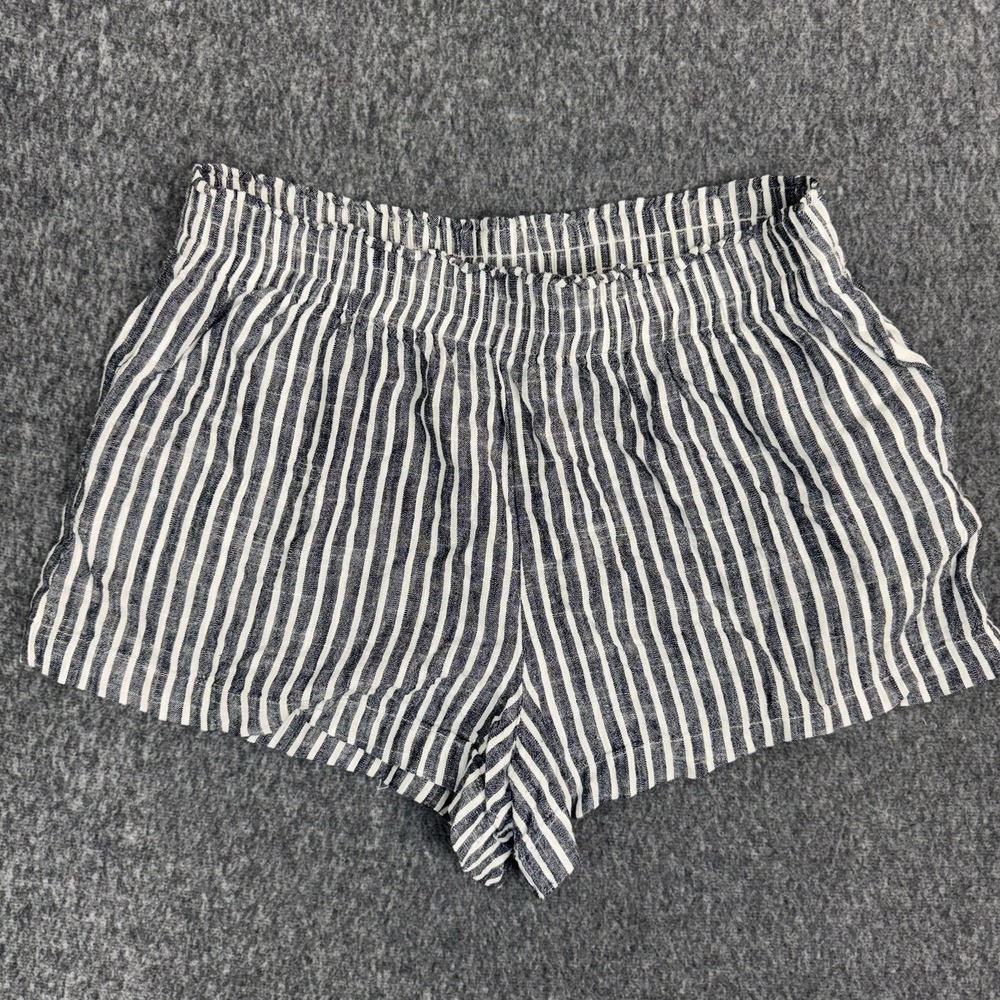 Caara Striped Shorts Blue White Linen Blend Pull On Women L Casual - Picture 1 of 7